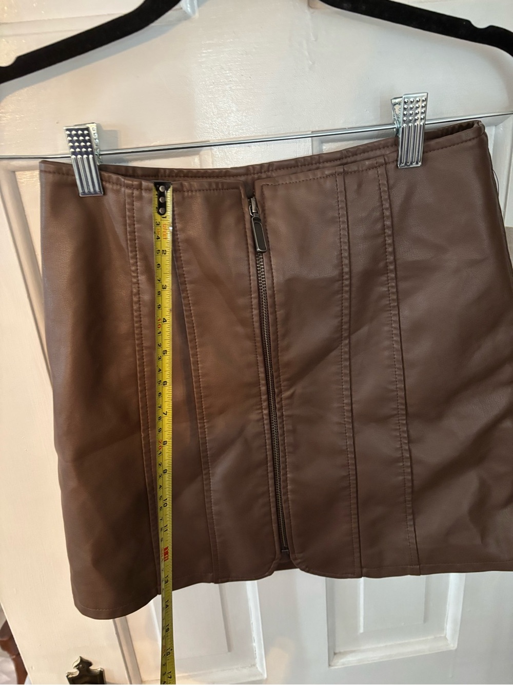 Free People Brown Faux Leather Mini Skirt with Front Zip NWT